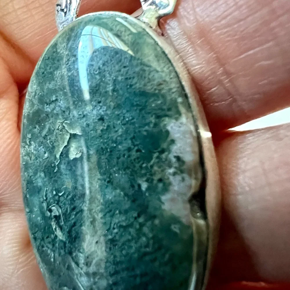 925 Earth Stone MOSS AGATE Pendant Necklace